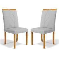 Kit Com 2 Cadeiras Ana Madeira Maciça Estofadas Para Mesa De Jantar Linho Cinza 407