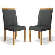 Kit Com 2 Cadeiras Aurora Madeira Maciça Estofadas Para Mesa De Jantar Linho Chumbo 406