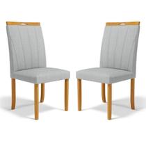Kit Com 2 Cadeiras Aurora Madeira Maciça Estofadas Para Mesa De Jantar Linho Cinza 407