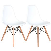 Kit Com 2 Cadeiras Charles Eames Dsw Branca - Base Madeira