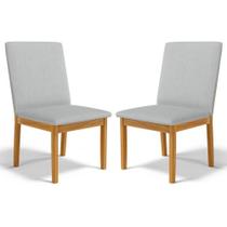 Kit Com 2 Cadeiras Daniela Madeira Maciça Estofada Para Mesa De Jantar Linho Cinza 407