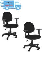 Kit com 2 Cadeiras de Escritório Executiva Giratória com braços Tecido Preto Qualiflex