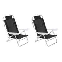 Kit com 2 Cadeiras de Praia Reclinável Portátil 6 Posições Preto Summer Jardim Pesca Mor