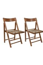 Kit com 2 Cadeiras Dobráveis em Madeira com assento em Corda Náutica 1002 - Preebel Castanho Kit com 2 Cadeiras Dobráveis em Madeira com assento em Corda Náutica 1002 - Preebel Castanho