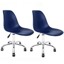 Kit com 2 Cadeiras Eames Azul Bic Office Cromada
