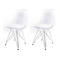 Kit com 2 Cadeiras Eames Policarbonato Transparente Eiffel Cromada