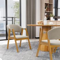 Kit Com 2 Cadeiras Leticia Madeira Maciça Estofada Para Mesa De Jantar Veludo Bege 102