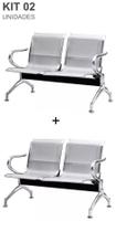 Kit com 2 Cadeiras Longarina Aeroporto Cromada 2 Lugares Kit com 2 Cadeiras Longarina Aeroporto Cromada 2 Lugares
