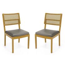 Kit Com 2 Cadeiras Milena Madeira Maciça Assentos Estofados Encostos De Tela Palha Sextavada Veludo Chumbo 109