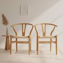 Kit com 2 Cadeiras para Sala de Jantar Madeira Maciça Wishbone Marrom/Clara Kit com 2 Cadeiras para Sala de Jantar Madeira Maciça Wishbone Marrom/Clara