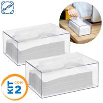 Kit Com 2 Caixa Acrílica Interfolha Porta Lenço Papel Toalha Cristal Transparente De Bancada