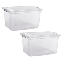 Kit com 2 Caixa Organizadora Multiuso Plástico Brinquedos 35L C/ Tampa Kit com 2 Caixa Organizadora Multiuso Plástico Brinquedos 35L C/ Tampa