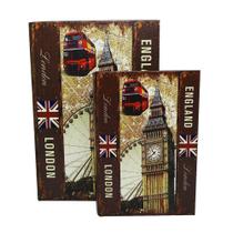 Kit Com 2 Caixas Em Formato De Livro Decorativa London