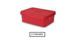 Kit Com 2 Caixas Organizadoras Multiuso 11 Litros Com Tampa Vermelha