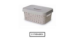 Kit com 2 Caixas Organizadoras Multiuso c/ Tampa 4,5L Cinza