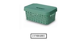 Kit com 2 Caixas Organizadoras Multiuso c/ Tampa 4,5L Verde