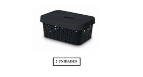 Kit com 2 Caixas Organizadoras Multiuso com Tampa 4,5L Preto Kit com 2 Caixas Organizadoras Multiuso com Tampa 4,5L Preto