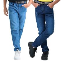 Kit com 2 calça masculina jeans regulagem interna infantil juvenil denim com bolso