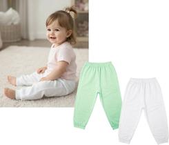 KIT COM 2 CALÇAS EM MALHA LEVE DE ALGODÃO Nº 1 AO 3 Cor:Branco VerdeTamanho:2
