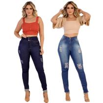 Kit Com 2 Calças Feminina Jeans Modelo Skinny Estilo Casual Kit Com 2 Calças Feminina Jeans Modelo Skinny Estilo Casual