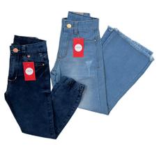 kit com 2 calças jeans infantil feminina juvenil meninas com lycra tam 10 12 14 e 16 anos