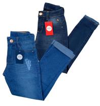 kit com 2 calças jeans infantil feminina juvenil meninas com lycra tam 10 12 14 e 16 anos - Cool kids