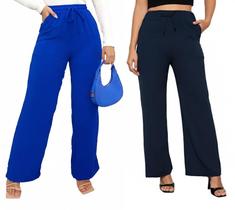 Kit Com 2 Calças Pantalona Wide Leg Duna Com Elástico Cintura Alta Kit Com 2 Calças Pantalona Wide Leg Duna Com Elástico Cintura Alta