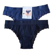 kit com 2 calcinha Zee Rucci Biquini com renda Sem Costura cor:Preto-Marinhotamanho:G kit com 2 calcinha Zee Rucci Biquini com renda Sem Costura cor:Preto-Marinhotamanho:G