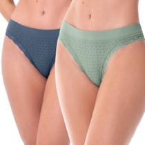 kit com 2 calcinha Zee Rucci Biquini com renda Sem Costura cor:Verde-Azultamanho:GG