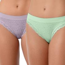 Kit com 2 Calcinhas Biquíni com Renda sem Costura Mousse de Limão e Lilás Matte Kit com 2 Calcinhas Biquíni com Renda sem Costura Mousse de Limão e Lilás Matte