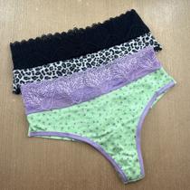 Kit com 2 Calcinhas Fio Duplo e Cós em Renda Cor:Estampas VariadasTamanho:M