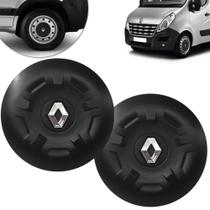 kit com 2 Calota Centro Miolo Roda Renault Master 2014 2015 2016 2017 2018 2019 2020 Emblema Cromado