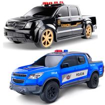 Kit com 2 Caminhonetes Polícia Carrinhos S10 Azul e Preta Realista PM e Federal