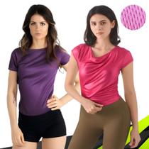 KIT com 2 CAMISETAS Blusinha DRY FIT Tecido Furadinho feminina Academia Corrida Yoga 1009