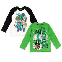 Kit com 2 Camisetas Manga Longa Minecraft para Meninos 18-20