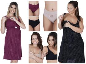 Kit Com 2 Camisola De Amamentação Gestante + 3 Calcinhas Para Pós Parto + 2 Sutiãs Amamentação Com Protetor De Seio Kit Com 2 Camisola De Amamentação Gestante + 3 Calcinhas Para Pós Parto + 2 Sutiãs Amamentação Com Protetor De Seio