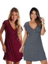 Kit com 2 Camisolas Confortáveis em Viscose com Detalhes em Renda Estilo Camiseta Amamentação Maternidade Noite Dormir