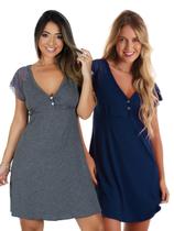 Kit com 2 Camisolas Confortáveis em Viscose com Detalhes em Renda Estilo Camiseta Amamentação Maternidade Noite Dormir Kit com 2 Camisolas Confortáveis em Viscose com Detalhes em Renda Estilo Camiseta Amamentação Maternidade Noite Dormir