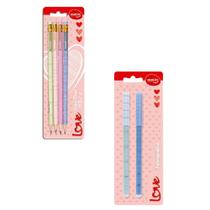 Kit com 2 canetas blister e 4 lapis hb 2 love grid -molin