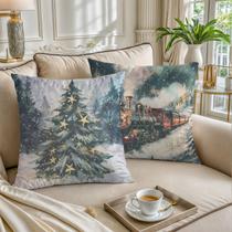 Kit com 2 Capas de Almofada Natal 43x43cm Suede Decorativas Papai Noel Fim de Ano Sala Quarto Kit com 2 Capas de Almofada Natal 43x43cm Suede Decorativas Papai Noel Fim de Ano Sala Quarto