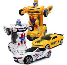 KIT COM 2 - Carrinho Transformers Vira Robô Com Luz E Som Bate Volta