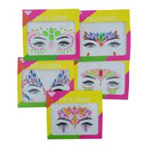 Kit Com 2 Cartelas Adesivo De Rosto Strass Carnaval