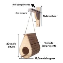 Kit com 2 Casinhas Para Passarinhos Redonda Suspensa Cantoneira Madeira Pinus