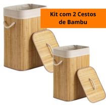 Kit com 2 Cesto Decorativo Para Roupas Sujas Banheiro Retangular de Bambu com Forro