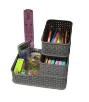 Kit com 2 Cesto Pequenos e 1 Medio Organizador Modular Empilhável Rattan