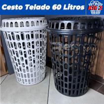 Kit Com 2 Cestos Para Roupas Multiuso Telado Com Tampa 60l Preto Arqplast