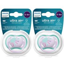 Kit com 2 Chupeta ULTRA AIR Decorada 0-06M Rosa Philips AVENT SCF086/04 Kit com 2 Chupeta ULTRA AIR Decorada 0-06M Rosa Philips AVENT SCF086/04