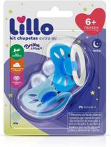 Kit Com 2 Chupetas 6+ Silicone Azul Brilha no Escuro Lillo - 632421