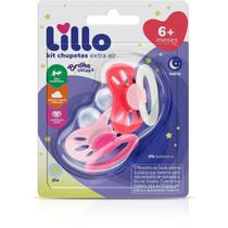 Kit Com 2 Chupetas 6+ Silicone Rosa Brilha no Escuro Lillo - 632431