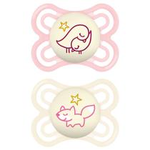 Kit com 2 Chupetas Perfect Night MAM 0-6m Rosa + Estojo